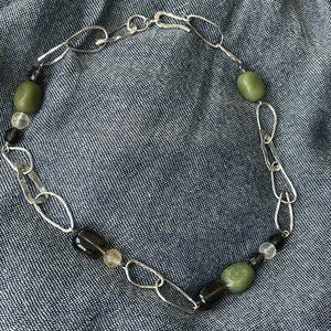 Silpada Sterling Silver Hammered with Brown & Green Stone Necklace N1216